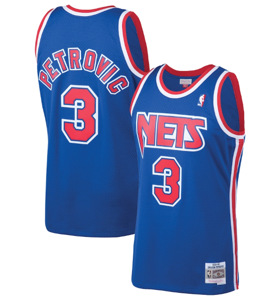 Men's Brooklyn Nets #3 Drazen Petrovic Royal 1992-93 Mitchell & Ness Throwback Hardwood Classics Stitched Jersey